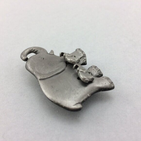 Vintage Pewter Elephant Stud Earrings in Brooch Pin Trunk Up MISSING Items - Picture 6 of 15